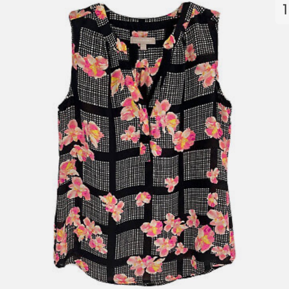 Banana Republic split neck floral check sleeveless top